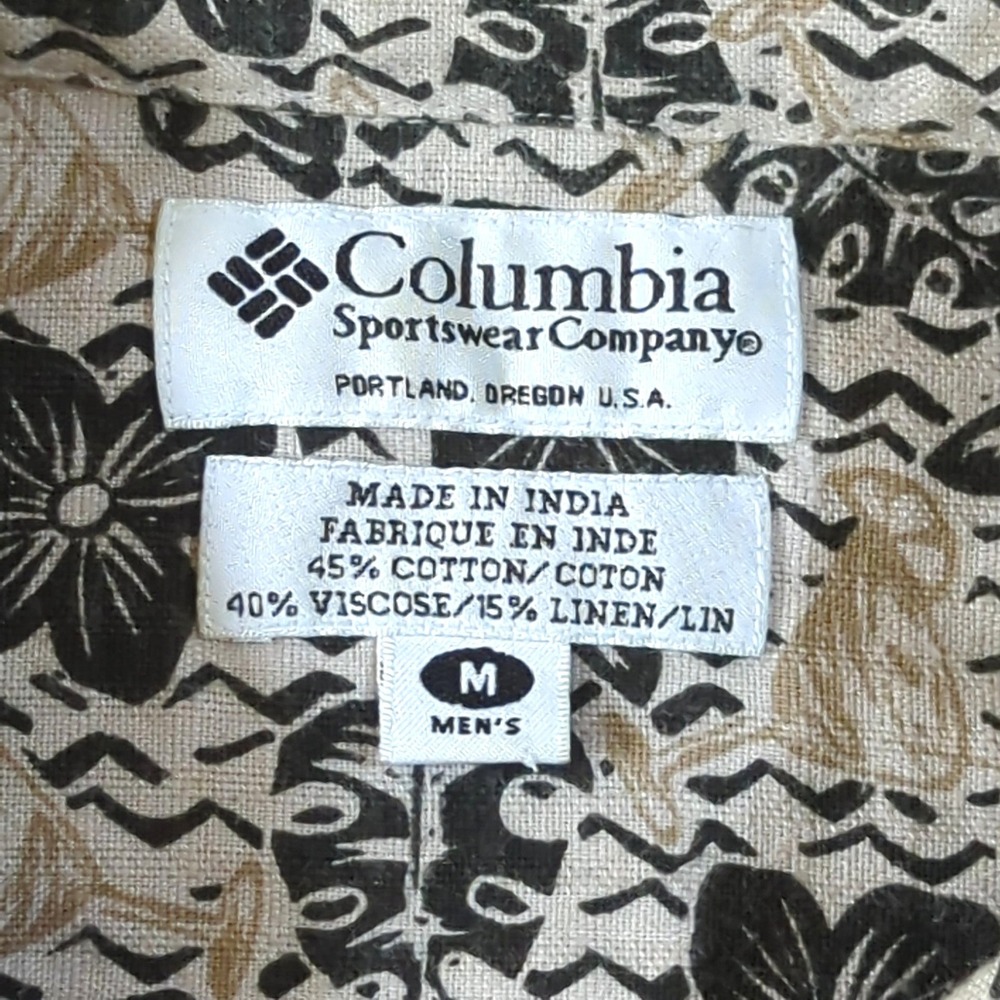 Columbia Mens Tropical Tiki Martini Floral Button Up Shirt Tan Black Medium - Picture 3 of 8